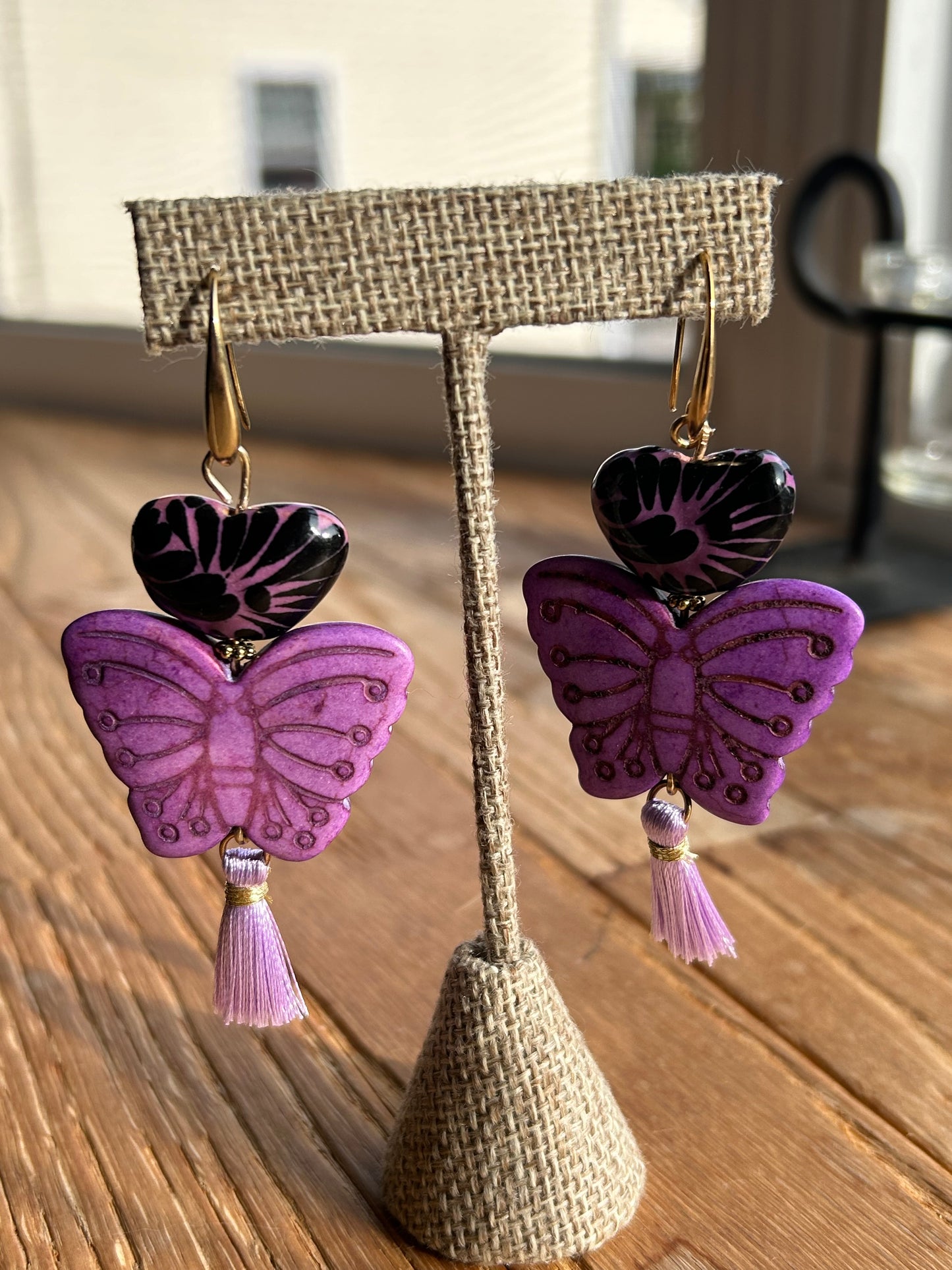 Purple Mariposa Earrings Talavera Puebla