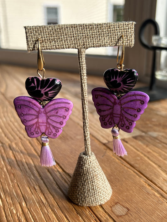 Purple Mariposa Earrings Talavera Puebla
