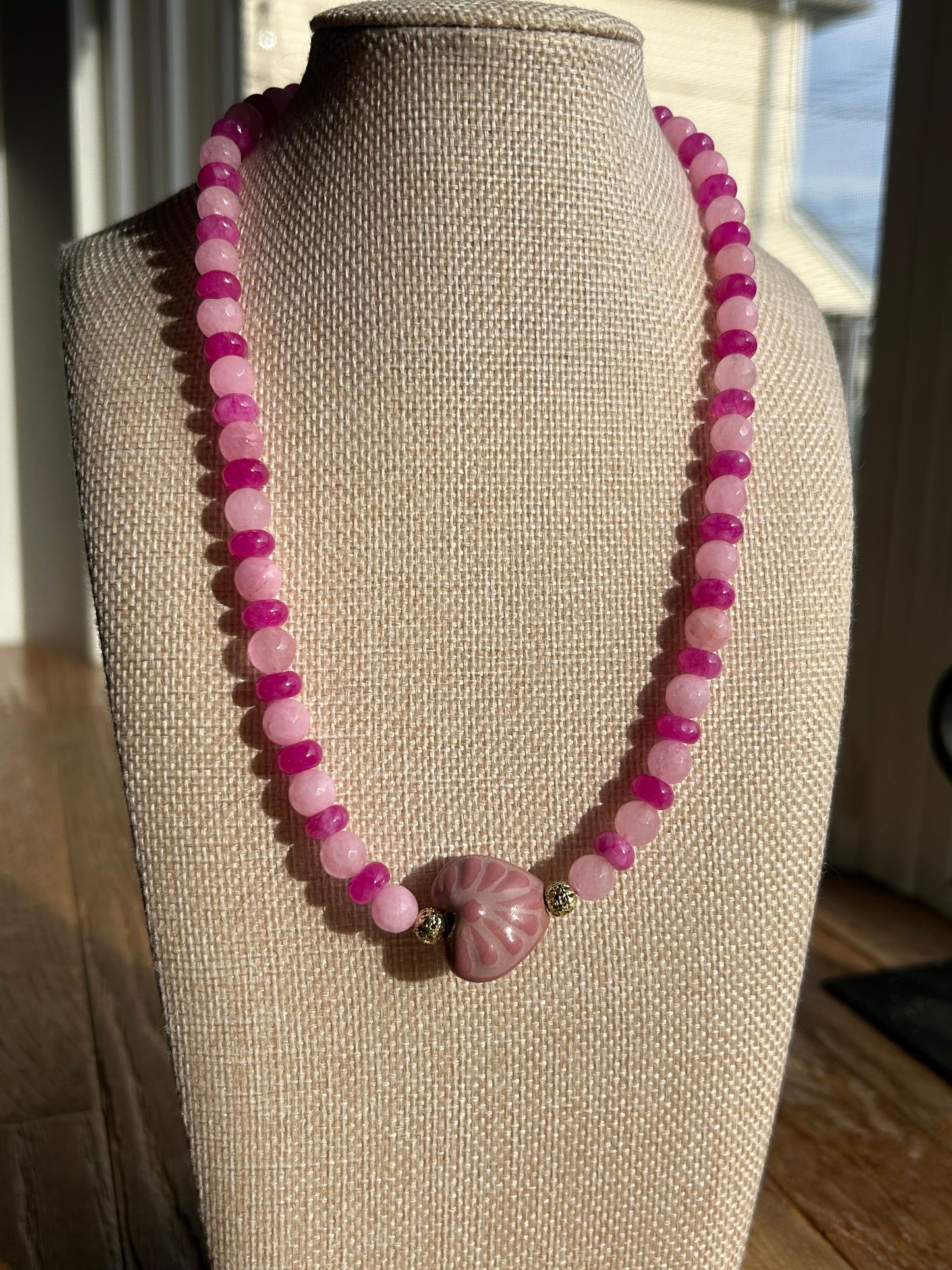 Pink Beaded Necklace Talavera