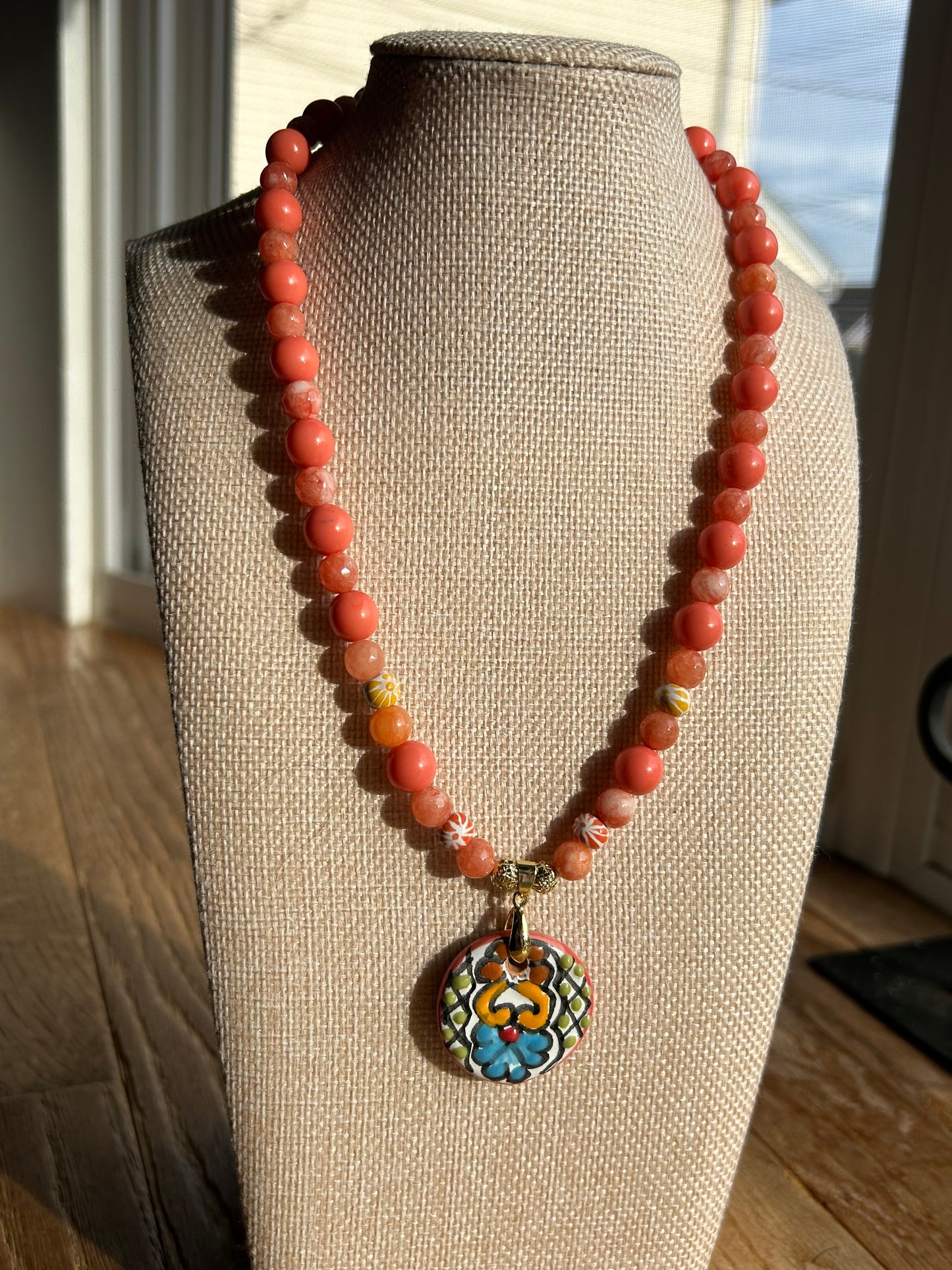 Orange Beaded Necklace Talavera
