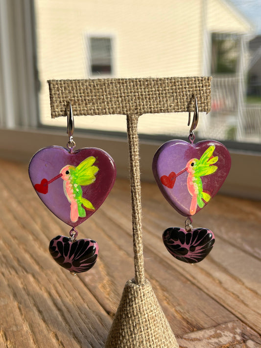 Purple Talavera Corazon Earrings