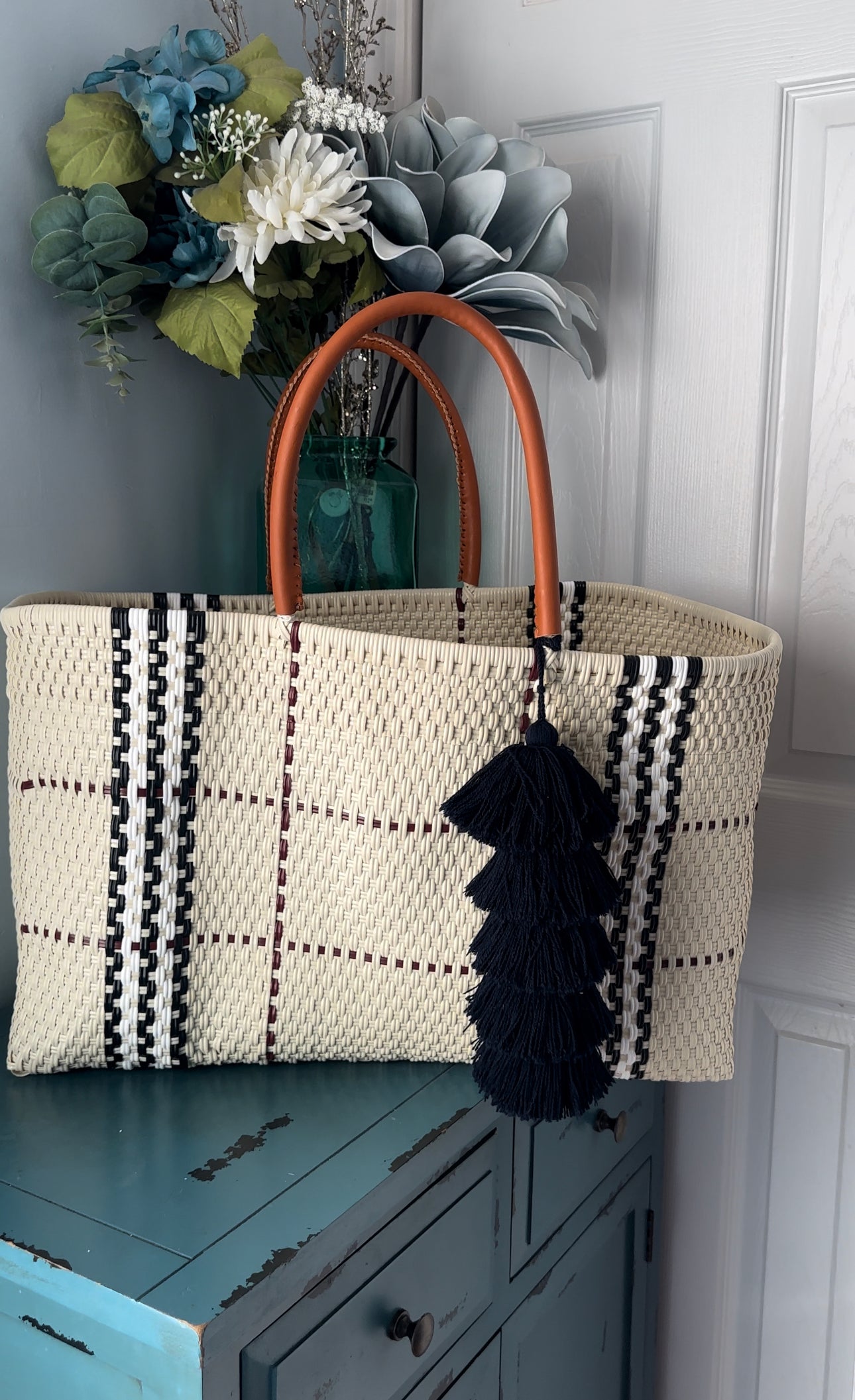 Berry & Beige Open Jumbo Tote Handwoven Bag