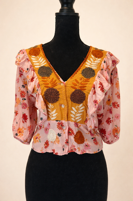Spring Floral Embroidered Chiapas Top