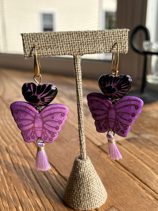 Purple Mariposa Earrings Talavera Puebla