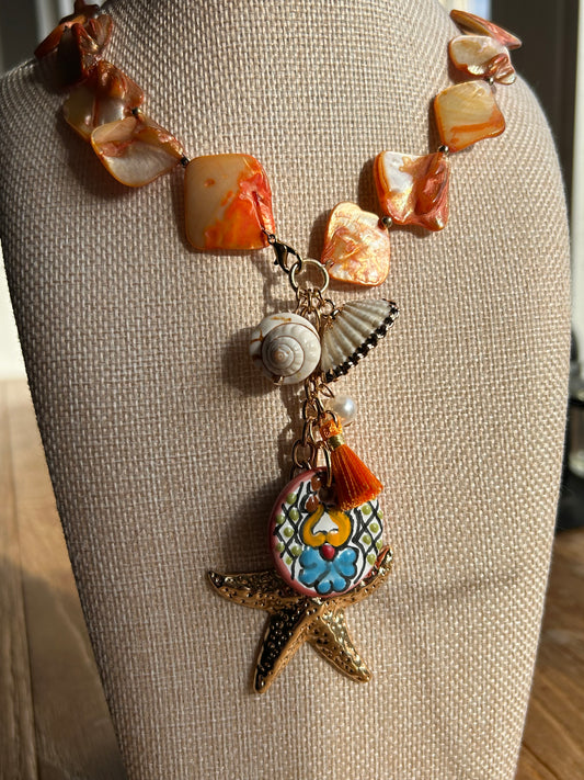 Orange Talavera Playa Necklace