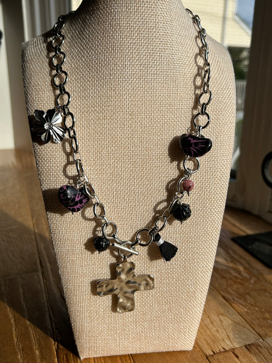 Black & Purple Tavalera Charm Necklace