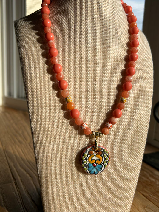 Orange Beaded Necklace Talavera