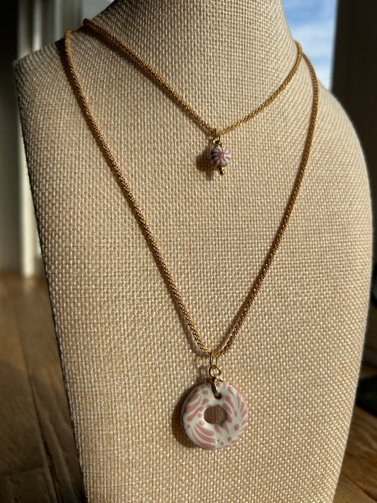Layered Gold Necklace with Pink Talavera