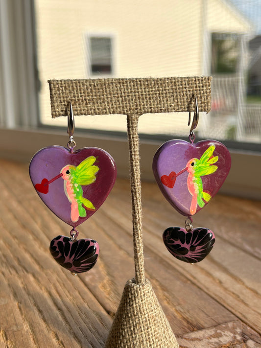 Purple Talavera Corazon Earrings