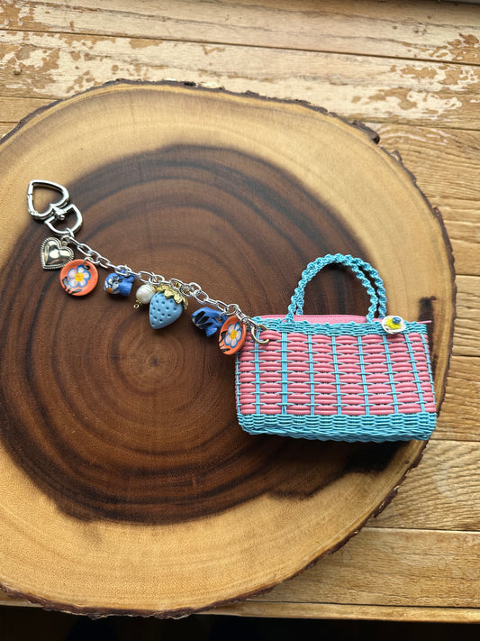 Mercadito Charm Bag - Pink & Light Blue