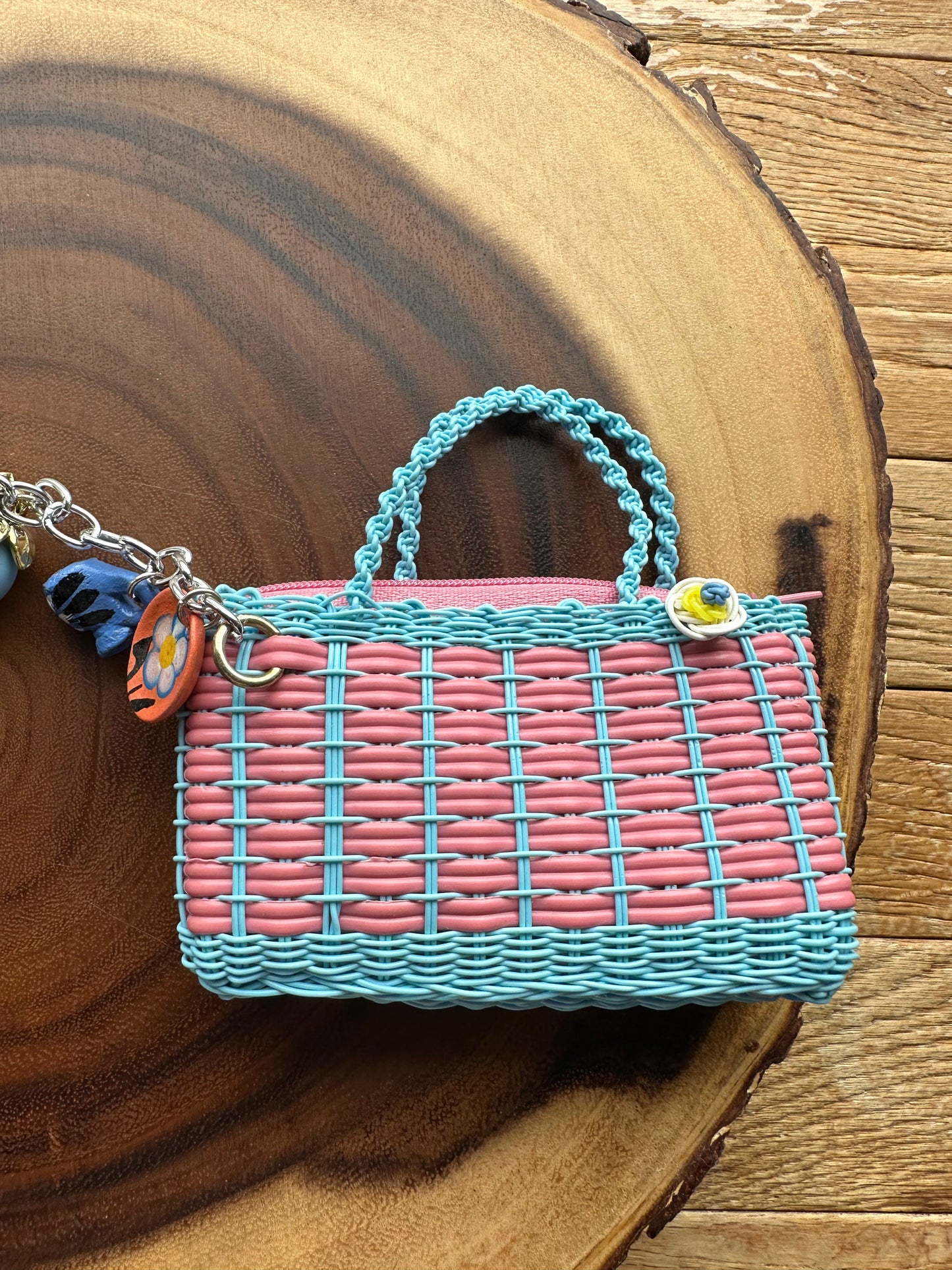 Mercadito Charm Bag - Pink & Light Blue