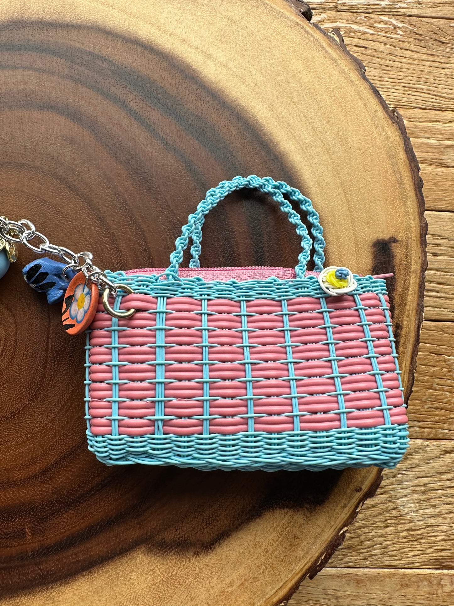 Mercadito Charm Bag - Pink & Light Blue