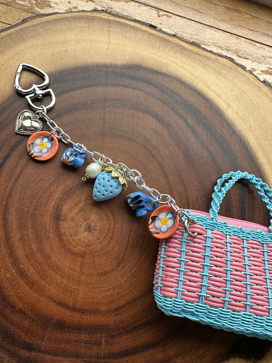 Mercadito Charm Bag - Pink & Light Blue