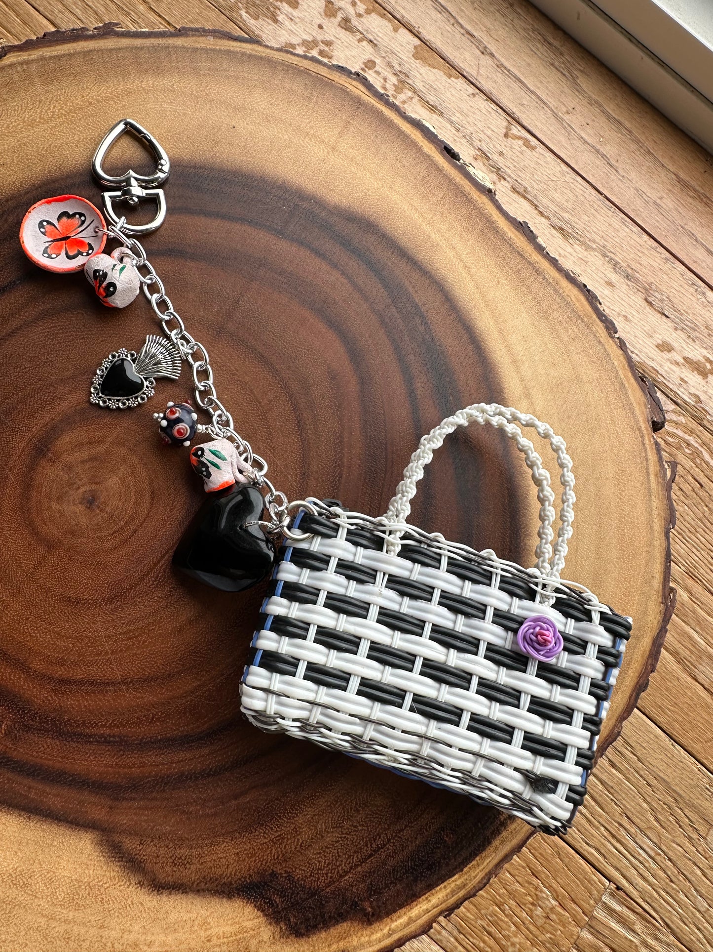 Mercadito Charm Bag - Black & White